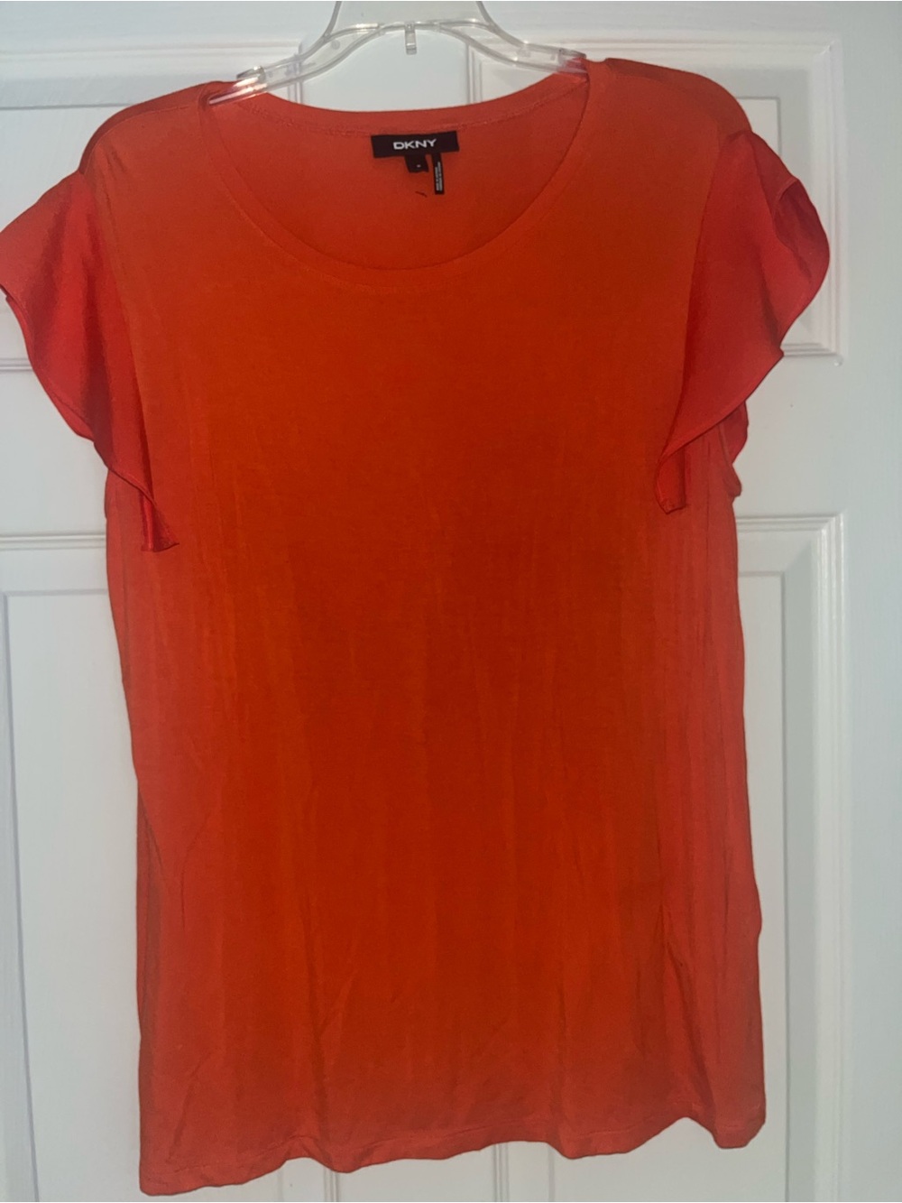 DKNY Orange Short-Sleeve Flutter Top